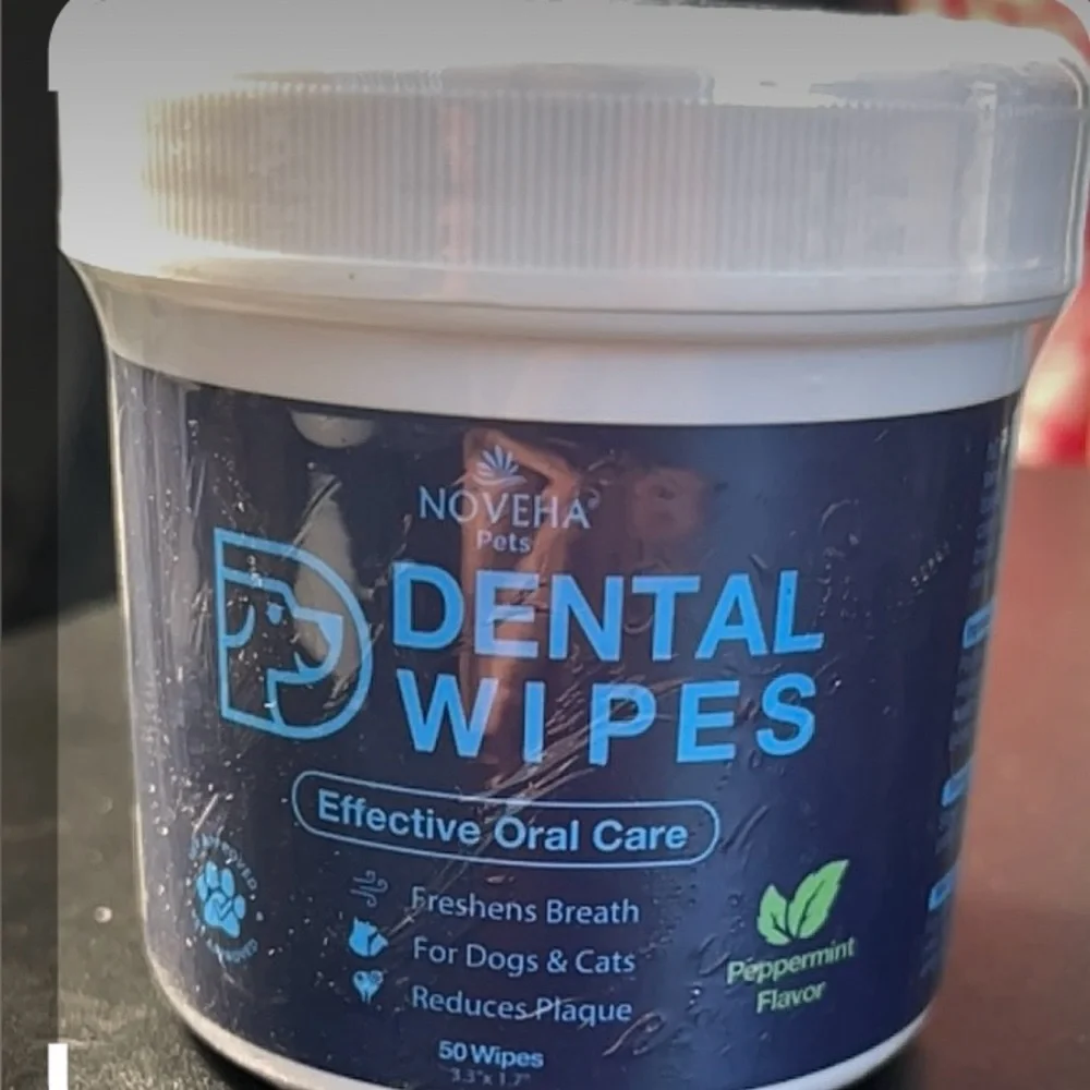 NOVEHA Pets Dogs Cats Dental Finger Wipes 50 Count Jar NWT